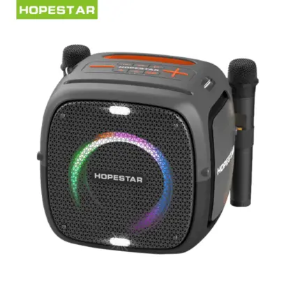Hopestar Party One Portable Bluetooth Speaker with LED lights, karaoke mic inputs, and long battery life
