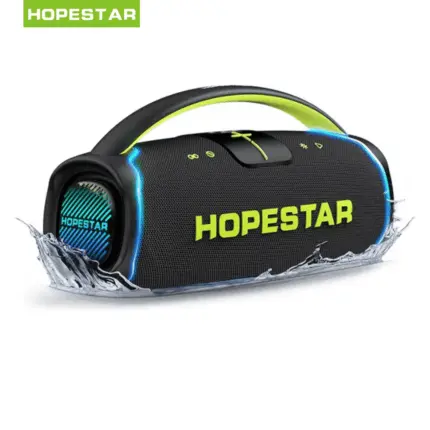 Hopestar A65 Portable Speaker with Bluetooth, karaoke mic inputs, LED lighting, and long battery life