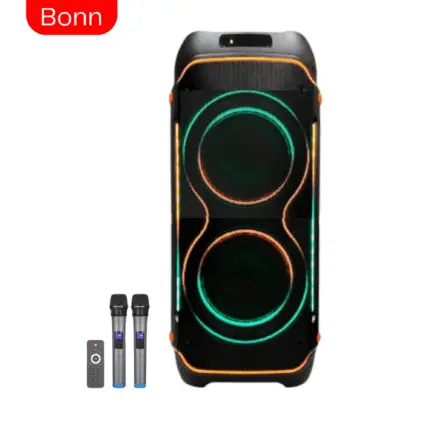 Bonn X12 Karaoke Speaker with dual 10″ drivers, Bluetooth, and 24000W PMPO