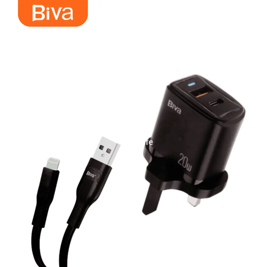BIVA HC-33T 20W Lightning charger with dual A+C ports, PD 20W and QC 18W