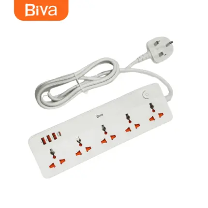 BIVA PS-06 power strip with 5 sockets, 3 USB ports, and 20W USB-C PD fast charging