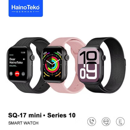 HainoTeko SQ-17 Mini Smartwatch with AMOLED HD display, Bluetooth calling, heart rate and SpO2 monitoring, multi-sport modes, and customizable faces