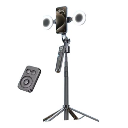 Plokama Auto-A7 Pro AI 360° rotating tripod with LED fill light and Bluetooth remote