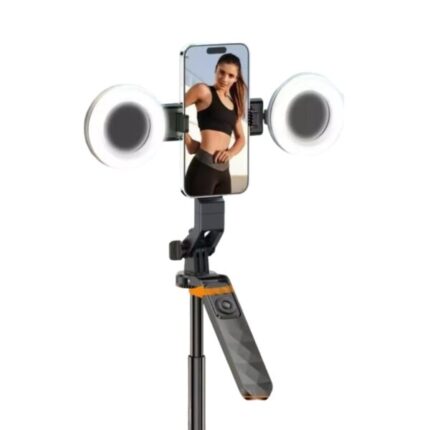 Plokama Live-P10 Pro selfie stick tripod with LED lights and Bluetooth remote