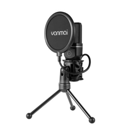 Yanmai SF-777W Wireless Microphone with condenser cardioid mic, ANC, 2.4G wireless, RGB lighting, and adjustable tripod