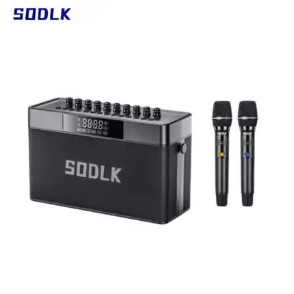 S1126 Bluetooth Karaoke Speaker with dual wireless microphones and RGB lighting