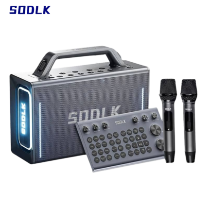 SODLK S1116 Bluetooth Karaoke Speaker with dual wireless microphones and LED lights