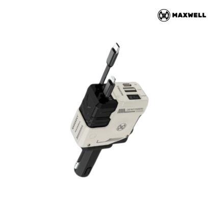 Maxwell 120W Drive Hub Car Charger with USB-C PD, Lightning, and retractable cable
