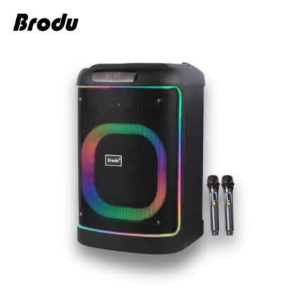 BTS 2103 karaoke speaker with 8-inch speaker, dual wireless microphones, and dynamic light-up effects