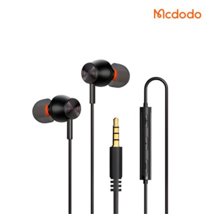 Mcdodo DC3.5 Wired Stereo Earphone with aluminum alloy shells, braided cable, gold-plated plug, in-line remote & mic