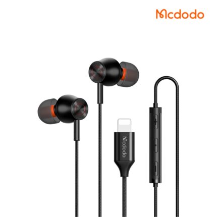 Mcdodo Lightning Wired Earphone with aluminum alloy shells, nylon-braided cable, in-line remote & mic