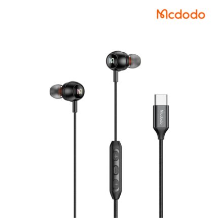Mcdodo USB-C RGB Wired Earphone with RGB lighting, aluminum alloy shells, nylon-braided cable, in-line mic & controls
