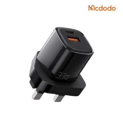 Mcdodo 33W GaN Fast Charger (UK) with dual USB-C & USB-A ports, compact design, UK plug