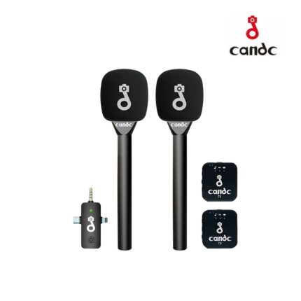 Candc Interview Dual Mic with 2.4 GHz wireless dual lavalier mic, 2 transmitters, 1 receiver, noise-cancelling