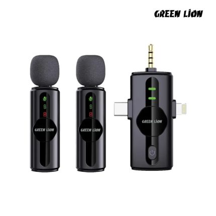 Green Lion GM-80X 3 in 1 Wireless Microphone with dual mics, 360° pickup, LED display, Type-C receiver, low latency, noise cancellation