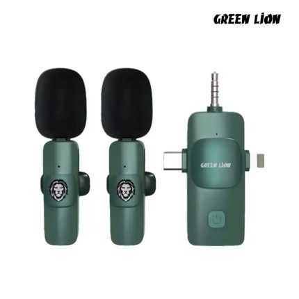 Green Lion 3 IN 1 Microphone with Type-C Lightning Aux connectors, 20-30m range, digital silicone mic, carrying case
