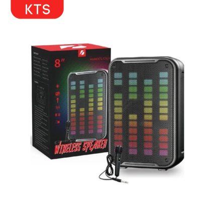 KTS 1752 Karaoke Speaker with 8 inch driver, Bluetooth TWS, wired microphone, EQ lights