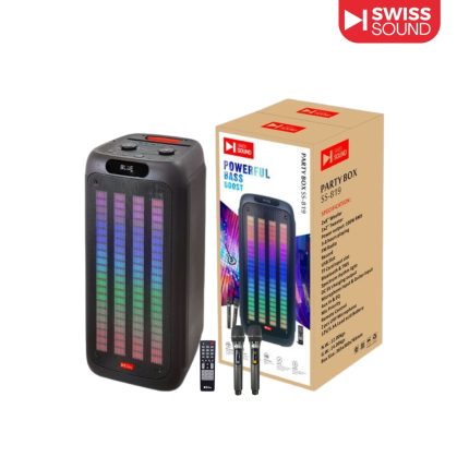 SWISS SOUND SS-819 Party Box Speaker with dual 8 inch woofers, Bluetooth TWS, spectrum lights