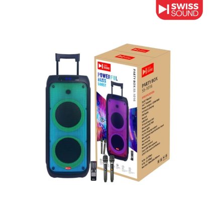 SWISS SOUND SS-1016 Party Box Speaker with dual 10 inch woofers, Bluetooth TWS, multi-color LED lights