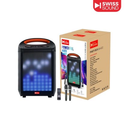 SWISS SOUND SS-632 Partybox Speaker with 6.5 inch woofer, Bluetooth TWS, multi-color LED lights