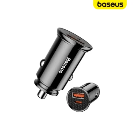 Baseus Circular Plastic A+C 30W PPS Car Charger dual port USB USB-C LED backlight