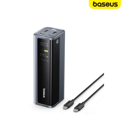 Baseus GP12 145W 20800mAh power bank with 2 USB-C and 2 USB-A ports, smart digital display, fast charging for laptops and phones