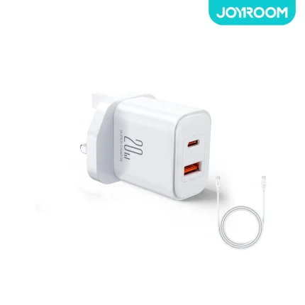 JOYROOM 20W USB A+C Dual Port Fast Charger with PD QC3.0, fireproof PC, 1m cable