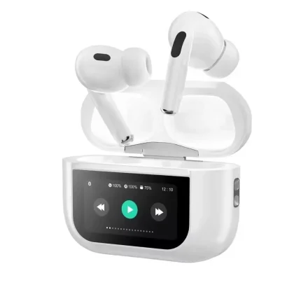 WT1 Smart Touch Screen Mini Wireless Earbud with color display, ANC noise reduction, and music control
