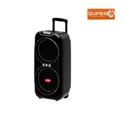 Super M-1212 Speaker with dual 12-inch drivers, Bluetooth connectivity, and high volume output
