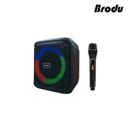 Brodu BTS 1935 Portable Bluetooth Party Speaker with 6.5-inch woofer, Bluetooth connectivity, and LED lighting effects