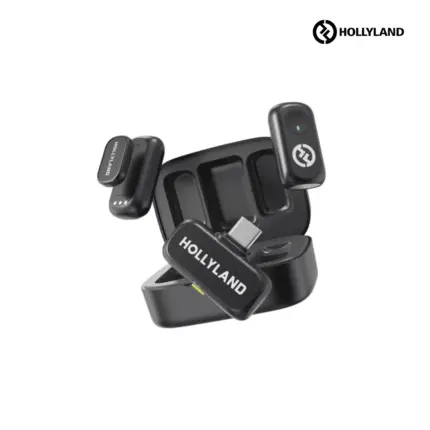 Hollyland Lark A1 Wireless Microphone Duo with 48kHz audio, noise cancellation, and long battery life