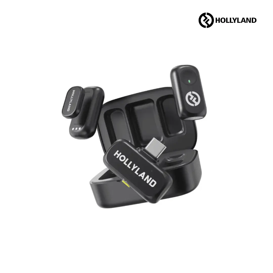 Hollyland Lark A1 Wireless Microphone Duo with 48kHz audio, noise cancellation, and long battery life