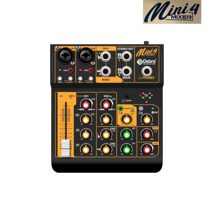 Mini4 Mixer Professional Recording Sound Bar with 4-channel mixing, Bluetooth, and USB audio interface