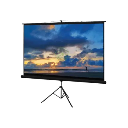 Tripod Projection Screen with portable tripod stand, matte white display surface, and adjustable height support