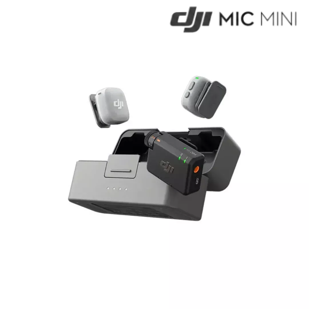 DJI Mic Mini 2 Wireless Microphone Combo with dual transmitters, noise cancellation, and long-range wireless audio system