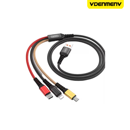 Vdenmenv D02E 3-in-1 Fast Charging Cable with Micro USB, Type-C, Lightning connectors and 2.4A charging