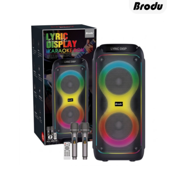 Brodu BTS 2122 Bluetooth Karaoke Speaker with powerful deep bass, dual wireless microphones and RGB lighting