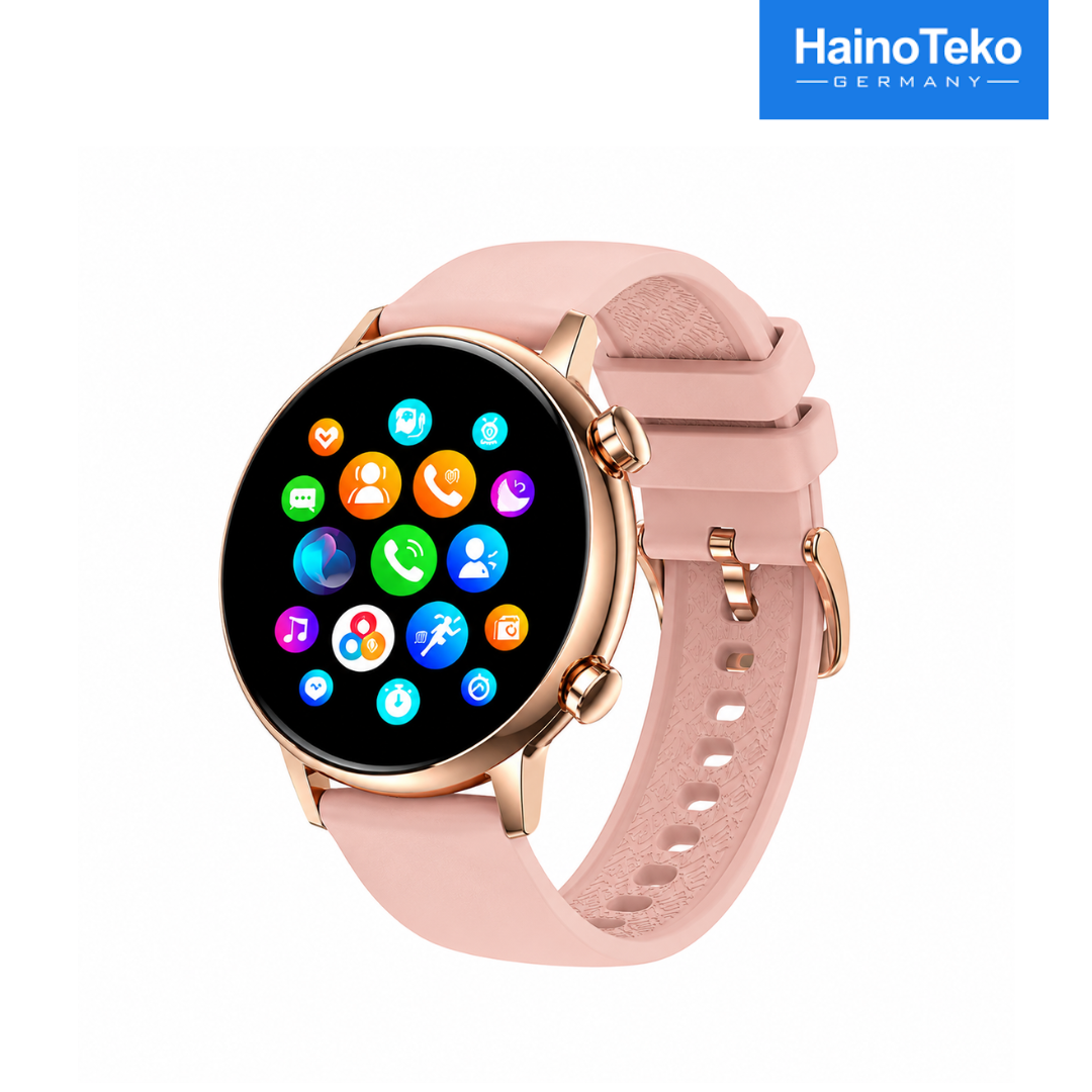 HainoTeko-24 Mini Smart Watch with AMOLED display, health tracking, and 3 interchangeable straps