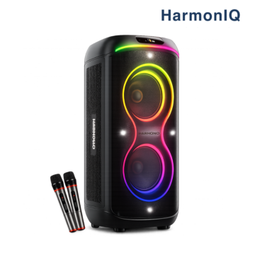 HARMONiQ VibeTower 120 Bluetooth Party Speaker with 80W RMS sound, dual 6.5-inch speakers and wireless microphones