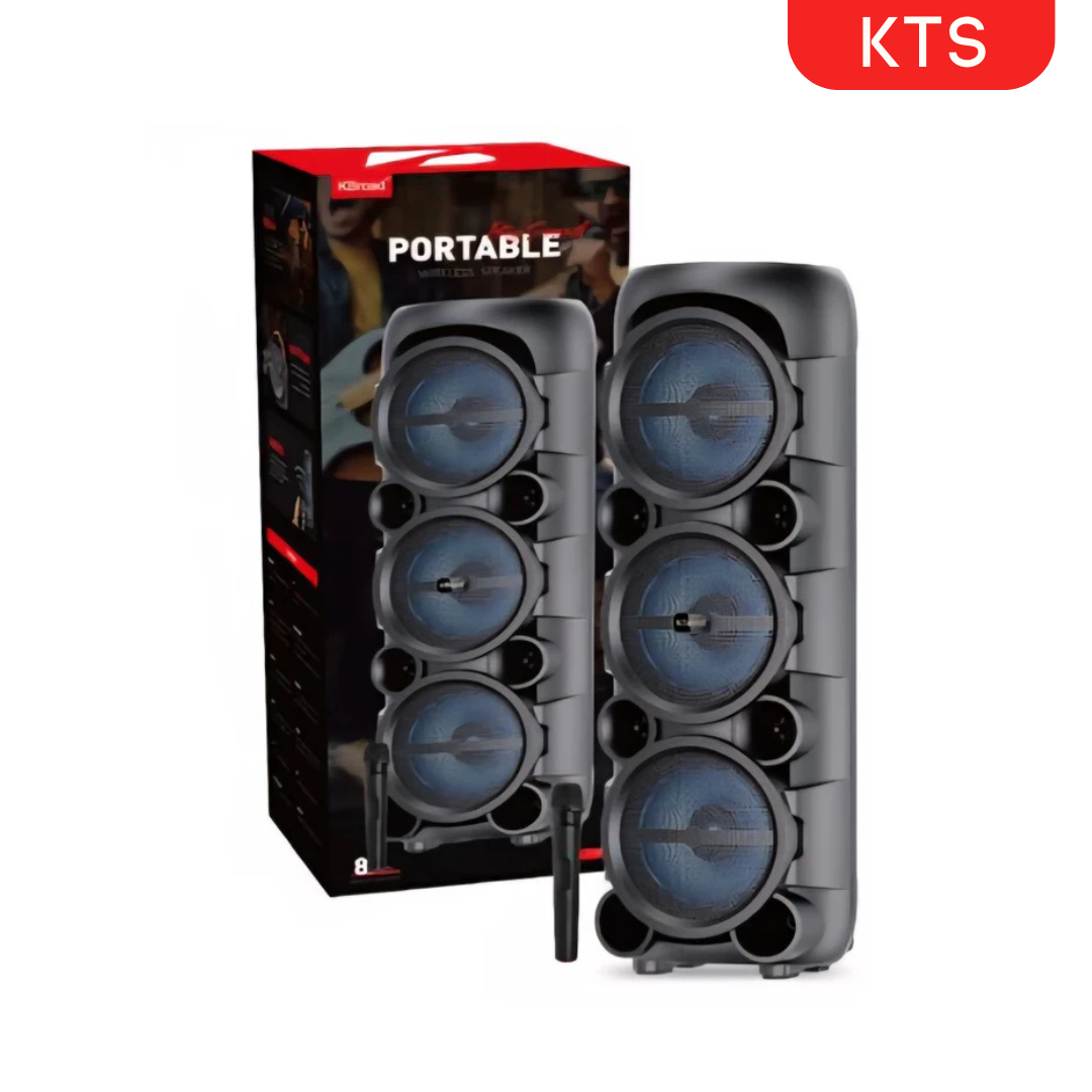 KTS-2185 Karaoke Bluetooth Speaker with 21W Output, Triple 8-inch Speakers and USB/SD Support