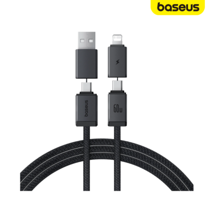 Baseus 60W 4IN1 1M Nylon Cable with USB-A Type-C and Lightning connectors