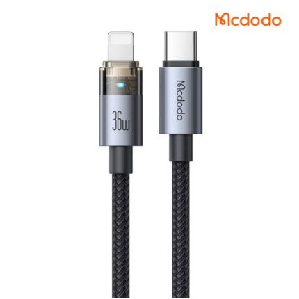 MCDODO CA694 36W USB-C to Lightning transparent cable with dual-sided LED charging indicator