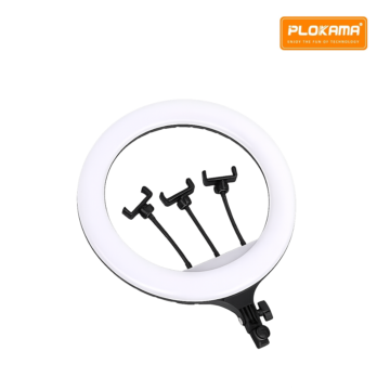 PK-460 LED Ring Light with 18-inch 55W LED, adjustable brightness, and three phone holders