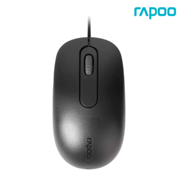 RAPOO N200 OPTICAL MOUSE with 1600 DPI sensor, non-slip scroll wheel, and wired USB connection