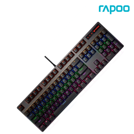 RAPOO V500 PRO BACKLIT MECHANICAL GAMING KEYBOARD with 104 mechanical keys, multi-color lighting and aluminum surface