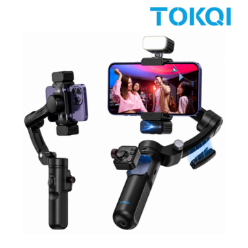 TOKQI M03 Mobile Gimbal with 3-axis stabilization, AI face tracking, wireless microphone and fill light