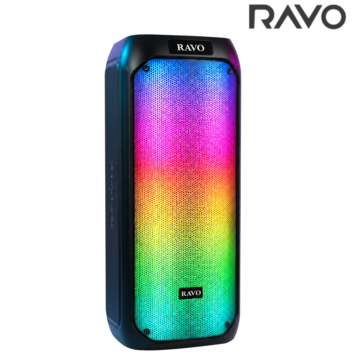 RAVO 288 Karaoke Speaker with dual 8-inch speakers, colorful LED lights and rechargeable battery