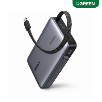 UGREEN 20000mAh 67W Nexode Power Bank PB550 with built-in USB-C cable and smart LED display