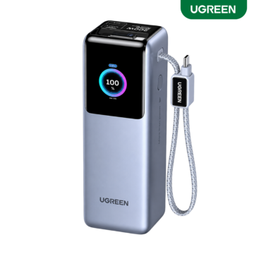 UGREEN 200W 25000mAh Nexode Pro Power Bank with dual built-in USB-C cables and Smart TFT Display
