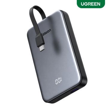UGREEN 20W 10000mAh Power Bank with Cable PB526 with 22.5W fast charging and built-in Type-C cable